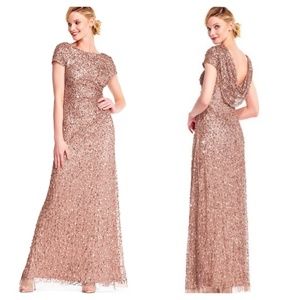 Short Sleeve Sequin Beaded Gown 